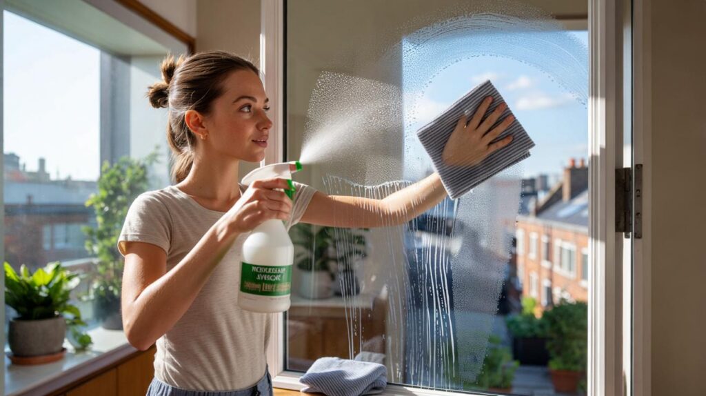 A young woman shares how she cleaned windows streak-free with vinegar: no chemicals needed