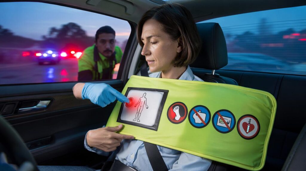 Are you ready for a crash? 1 seatbelt cover with 3 cues could help you speak when seconds matter