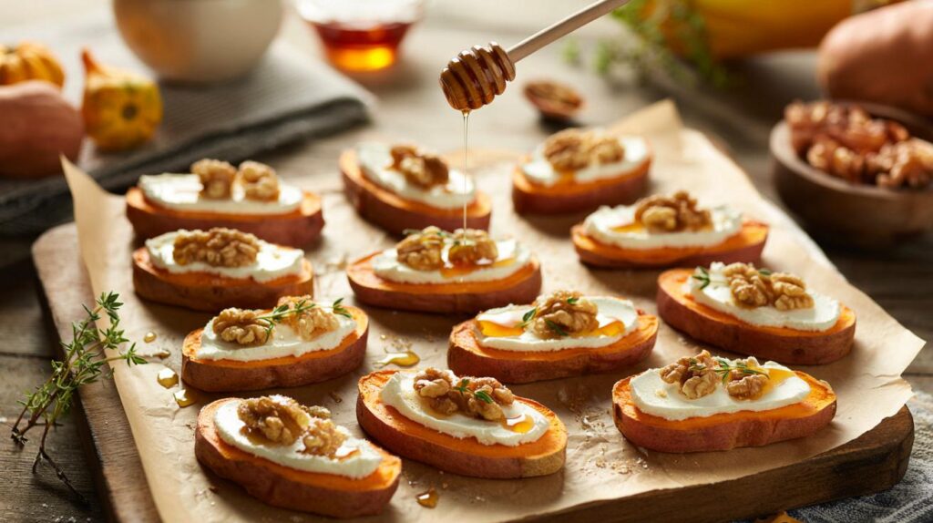 Autumn toasts for your table: 12 pieces in 20 minutes at 200°C with sweet potato, goat’s cheese?