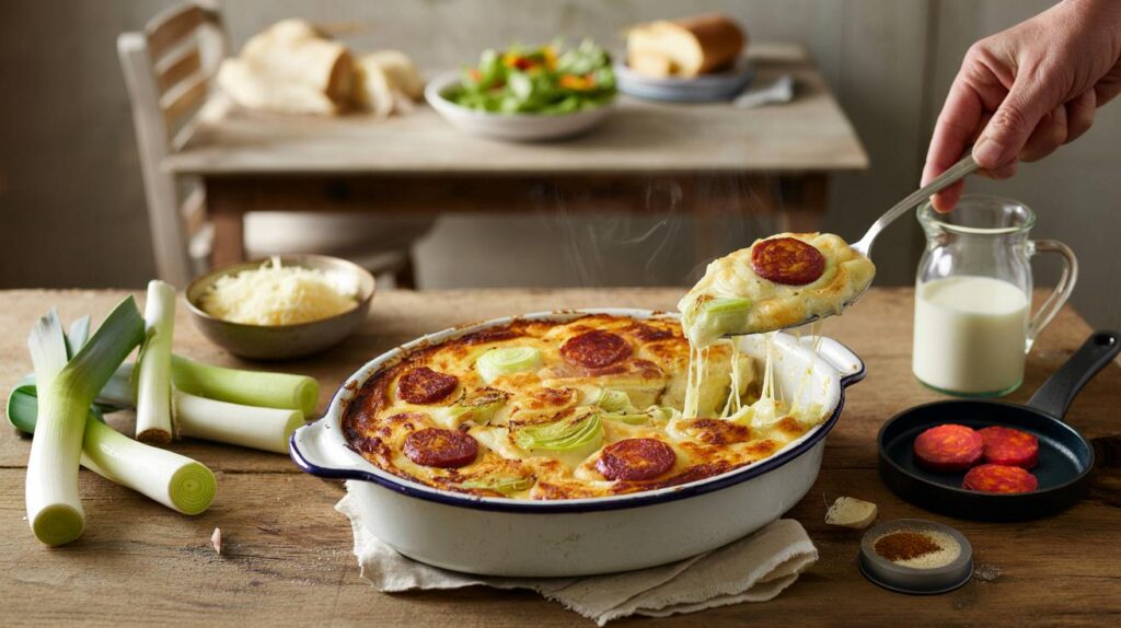 Brits turn to a £6 leek and chorizo gratin: can 5 leeks and 120g cheese feed 4 in 30 minutes?