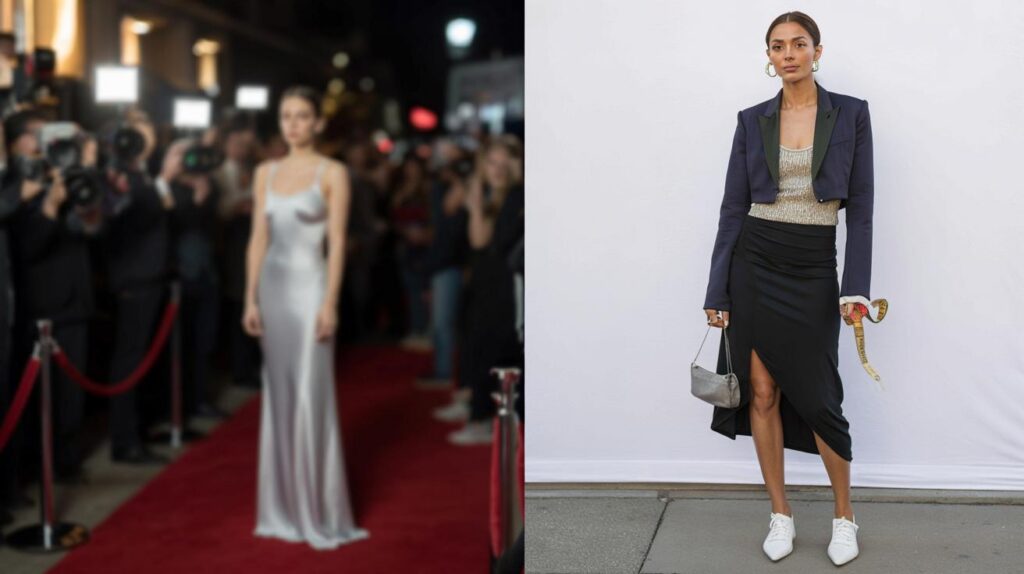Celebrity style steals adapted for real budgets featuring accessible looks from red carpet events
