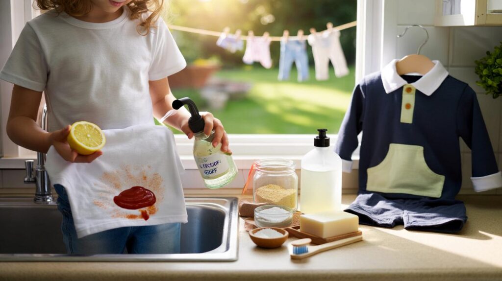 Cleaning tricks for stain removal on kids' clothes using natural ingredients that save money and the planet