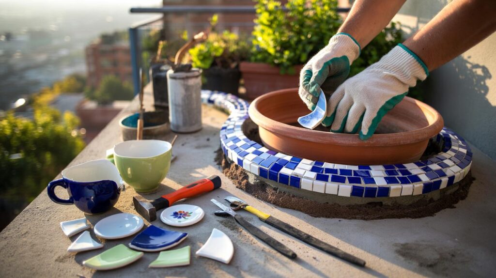 Don’t throw away broken cups: turn them into a beautiful mosaic for your balcony or garden