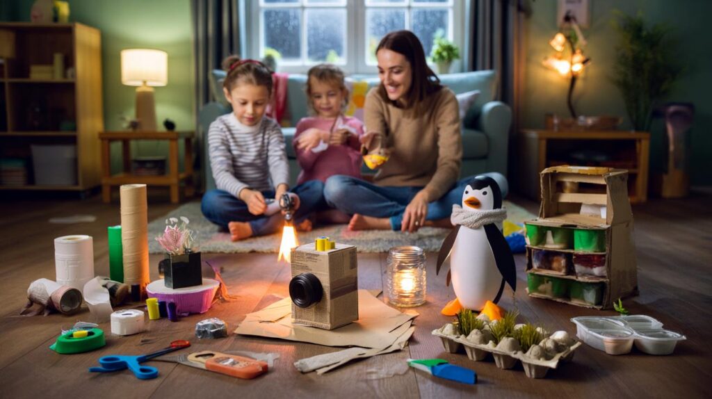 Fun DIY crafts with kids using recycled materials to spark creativity and teach sustainable living in your living room