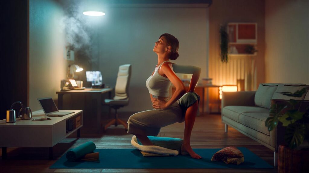 Home workouts targeting flexibility for desk-bound women easing tension
