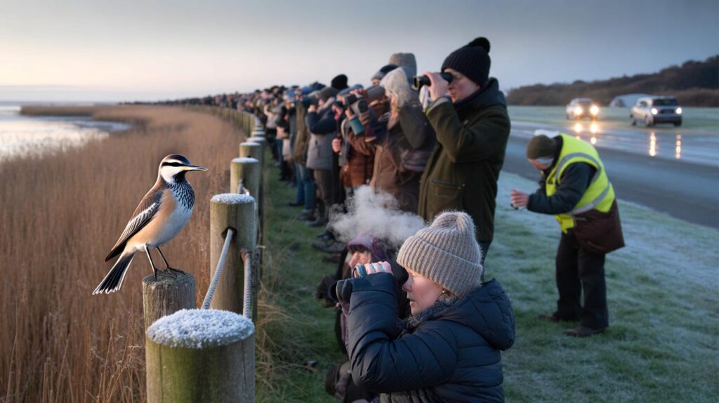 Huge crowd gathers after bird not seen in UK for 34 years finally spotted
