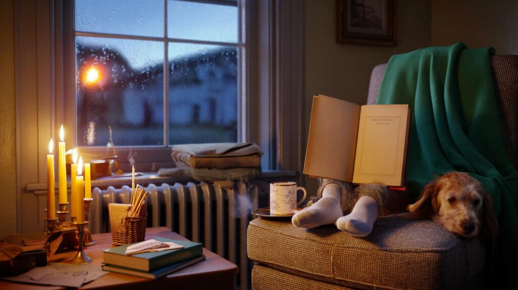 Hygge lifestyle adoption in UK winters with candlelit reading nooks