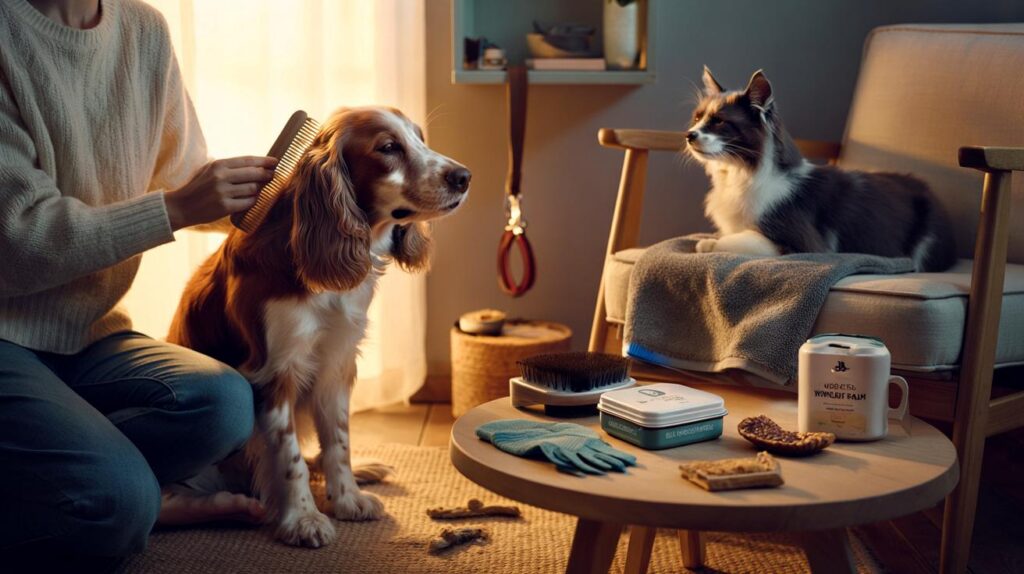 Pet care routines for stressed owners including easy grooming tips and bonding activities to ease anxiety