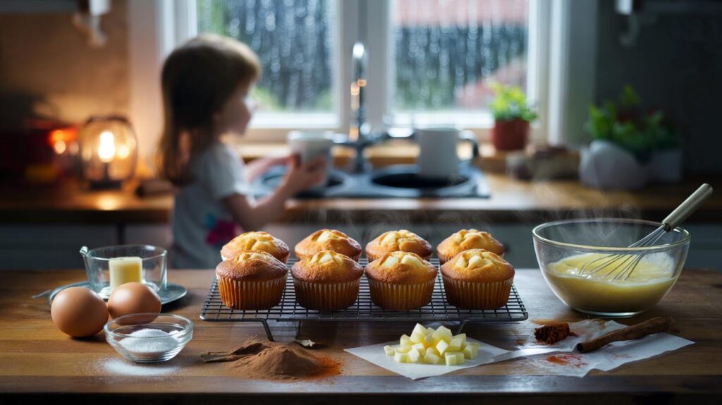 Rainy-day rescue for your family: 8 apple-cinnamon muffins in 22 minutes with 150g sugar, 2 eggs