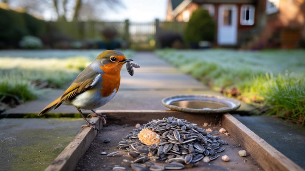 Robins at your door every day: 1 tray, 30g sunflower hearts, watch visits surge within 48 hours