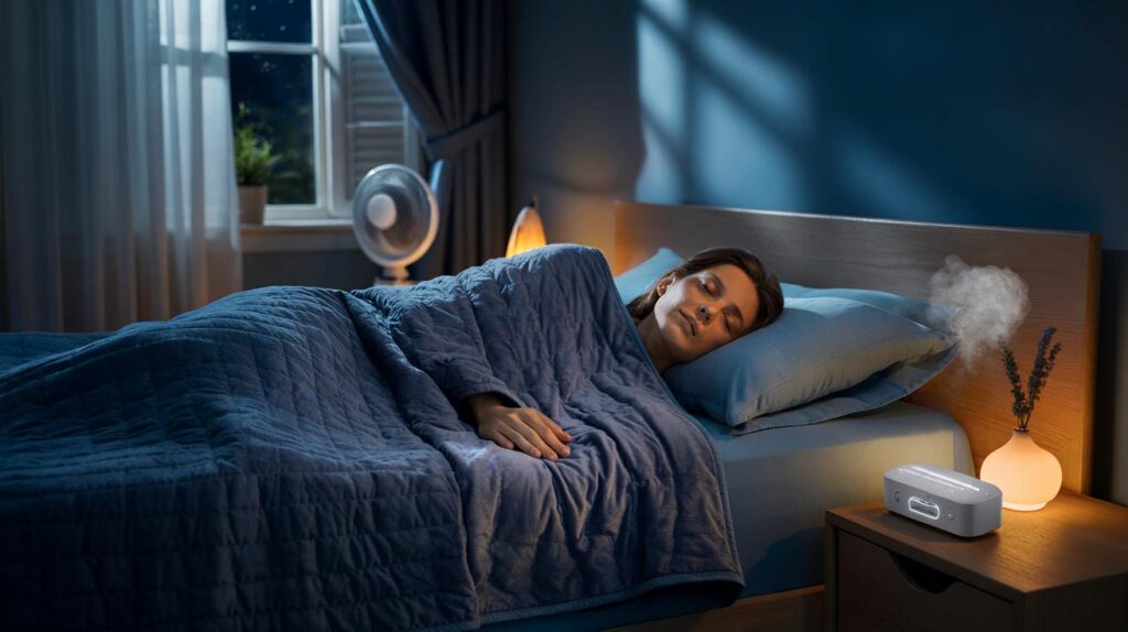 Sleep improvement aids like weighted blankets for restless nights