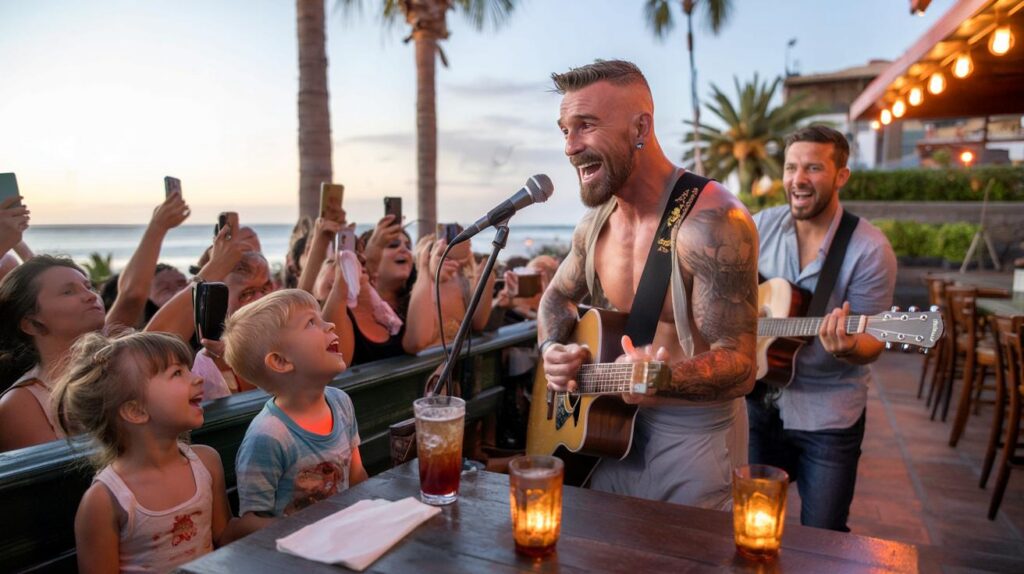 Tenerife bar wonderwall moment: 46-year-old steps up, 2 kids watch, and you know his face instantly