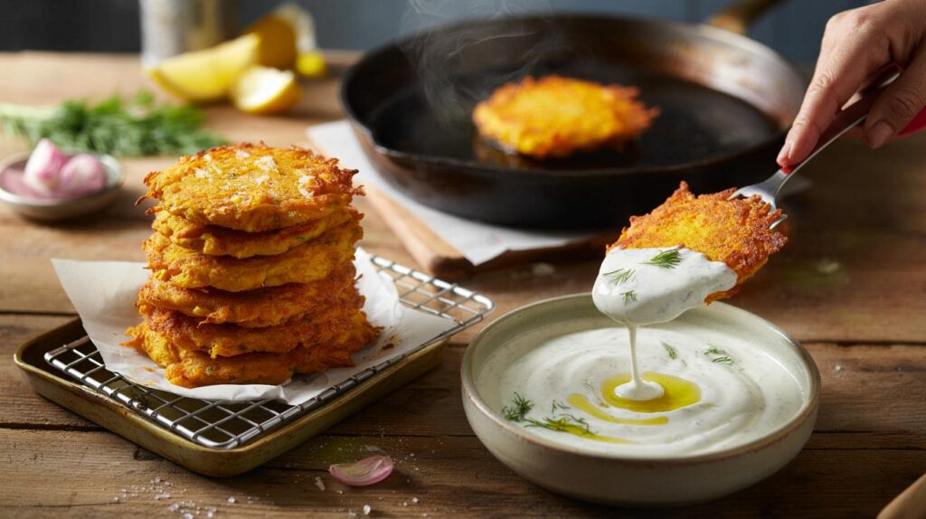 Tired of soup? Try these crispy pumpkin fritters with herby quark: the family’s new favourite dish