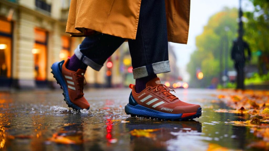 Trade your wellies for lighter Adidas Terrex Gore‑Tex trainers at €120 in rich chocolate this season