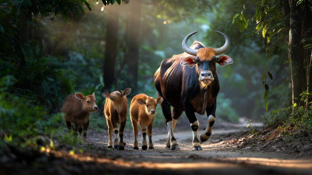 Trail cameras catch mum gaur and 3 calves in Thailand: would you cross 1.4 million acres?