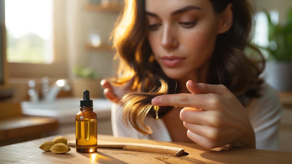 Treat dry ends with almond oil for smooth shine and softer hair