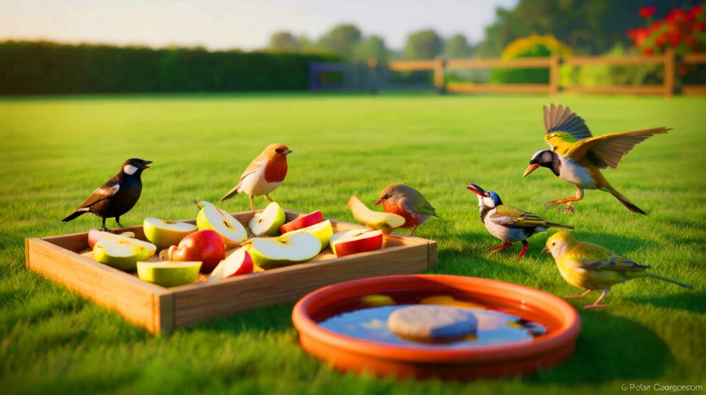 Your garden, their feast: put 2 chopped apples and 2 pears out today and watch 5 birds arrive