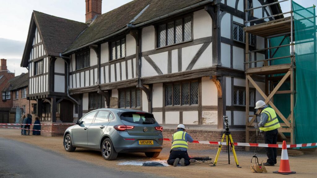 Your heritage at risk: car reverses into 1613 Hall’s Croft, Grade I, could repairs top £100k?