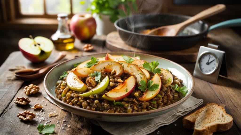You've got 15 minutes and £3.20: can a warm lentil and roasted apple salad save your autumn dinners?